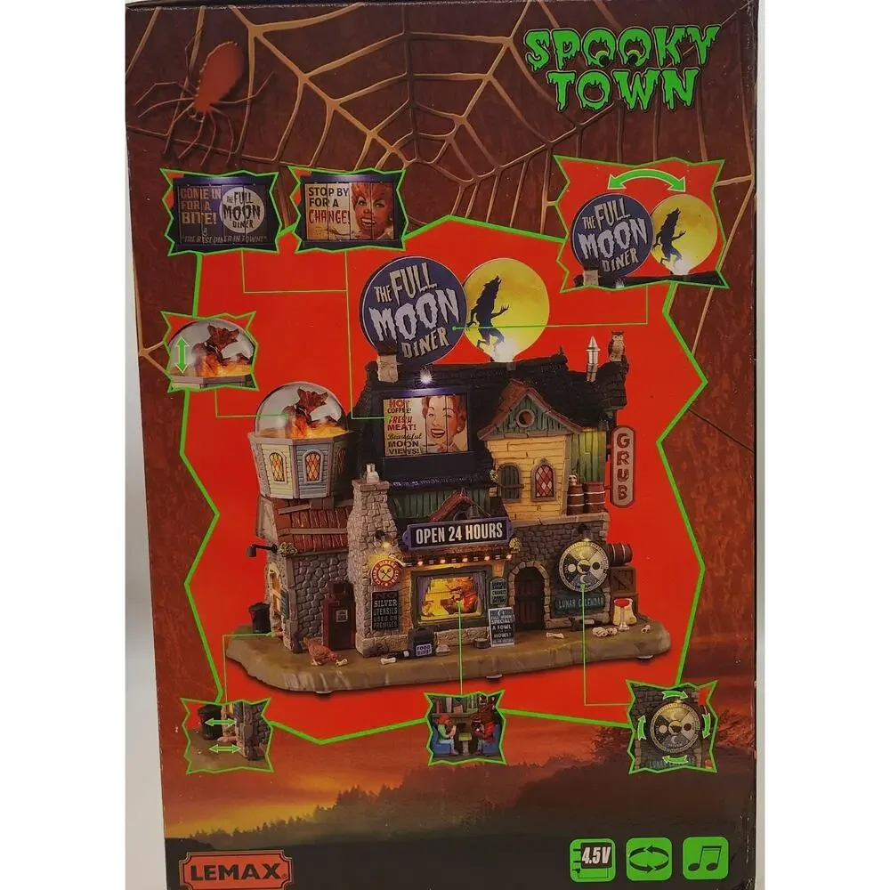 Lemax Spooky Town THE FULL MOON DINER #35012 2023 Sights & Sounds werewolf*nib
